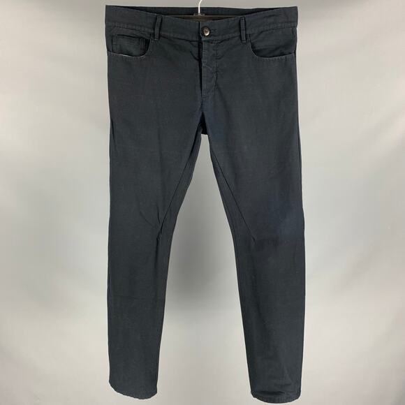 RICK OWENS Size L Black Textured Cotton Button Fly Casual Pants - Picture 1 of 4